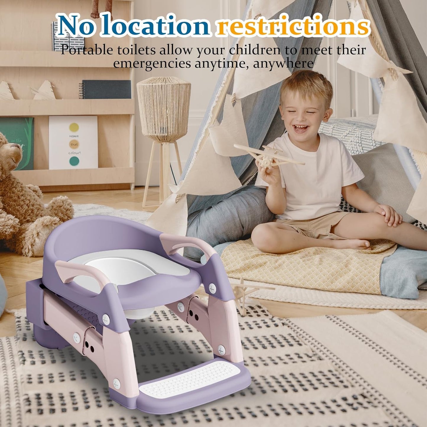 Potty Training Seat 3-in-1 Toddler Toilet Ladder (Toilet, Ladder, Squatting Aid) for Children Boys Girls with Removable Cushion, Anti-Splash & Foldable Design - Grey