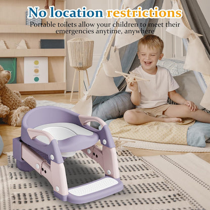Potty Training Seat 3-in-1 Toddler Toilet Ladder (Toilet, Ladder, Squatting Aid) for Children Boys Girls with Removable Cushion, Anti-Splash & Foldable Design - Grey