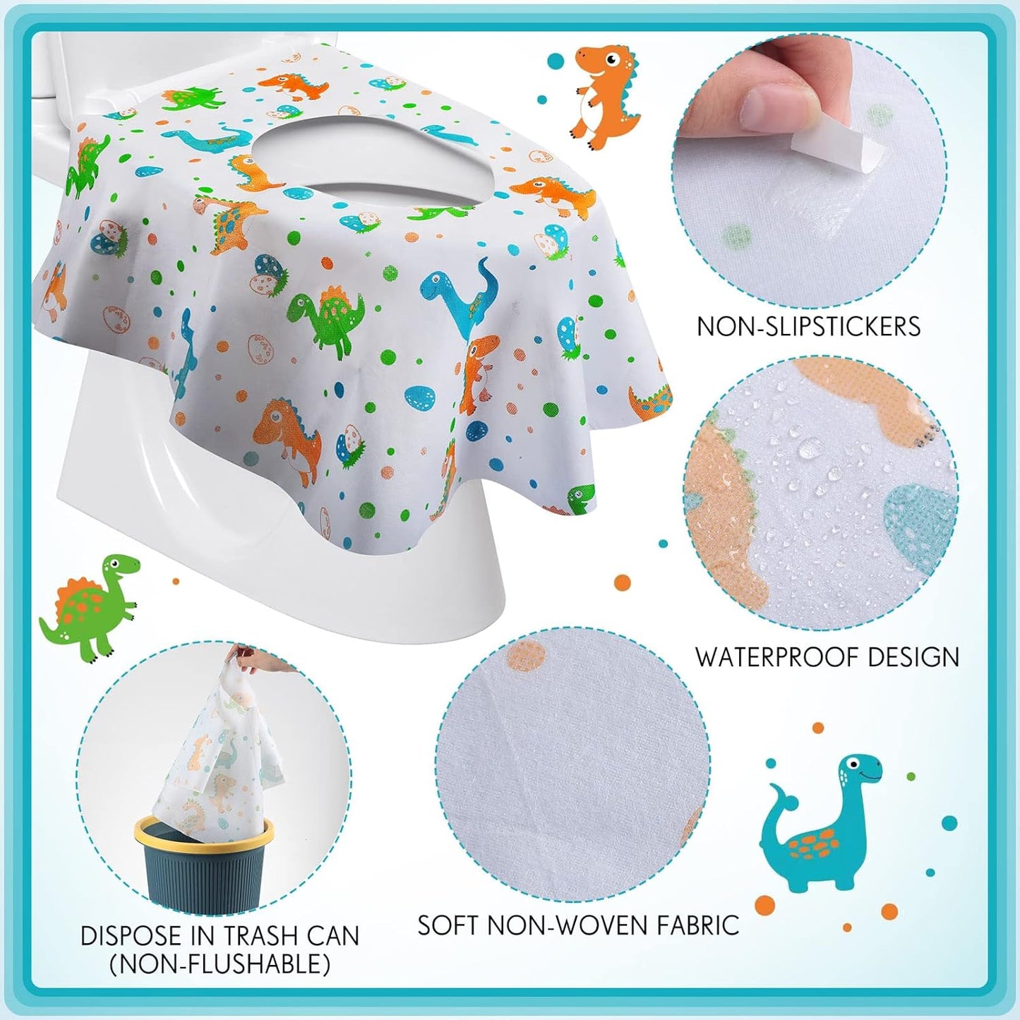 50 Packs Disposable Toilet Seat Covers Extra Large Individually Wrapped for Kids and Adults, Portable Non Slip Waterproof Potty Seat Covers for Toddlers Potty Training, Travel (Rainbow)