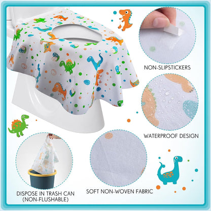 50 Packs Disposable Toilet Seat Covers Extra Large Individually Wrapped for Kids and Adults, Portable Non Slip Waterproof Potty Seat Covers for Toddlers Potty Training, Travel (Rainbow)