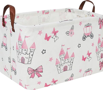 Rectangle Storage Basket with Handles,Collapsible Storage Bin,Books Box,Gift Basket(Pink Princess)