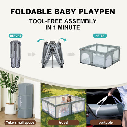 Baby Playpen Foldable, Heyo.Ja Large Play Yard, Playpen for Babies and Toddlers, Play Pens for Babies and Toddlers with Gate, Indoor & Outdoor Portable Play Pen (71"×59")