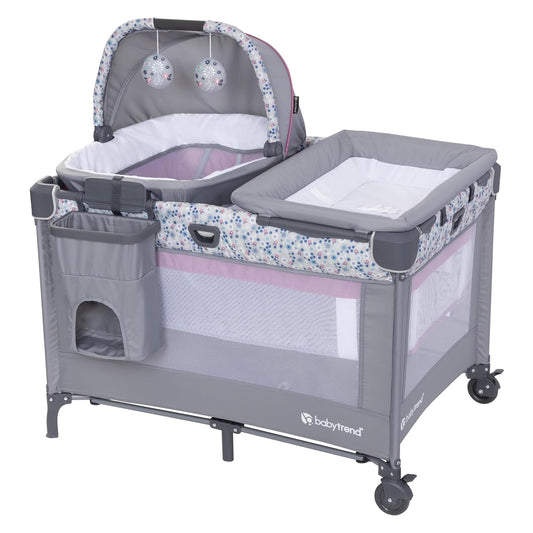 Baby Trend Nursery Den Playard with Snooze Pod and Flip Over Changer, Diamond Sage
