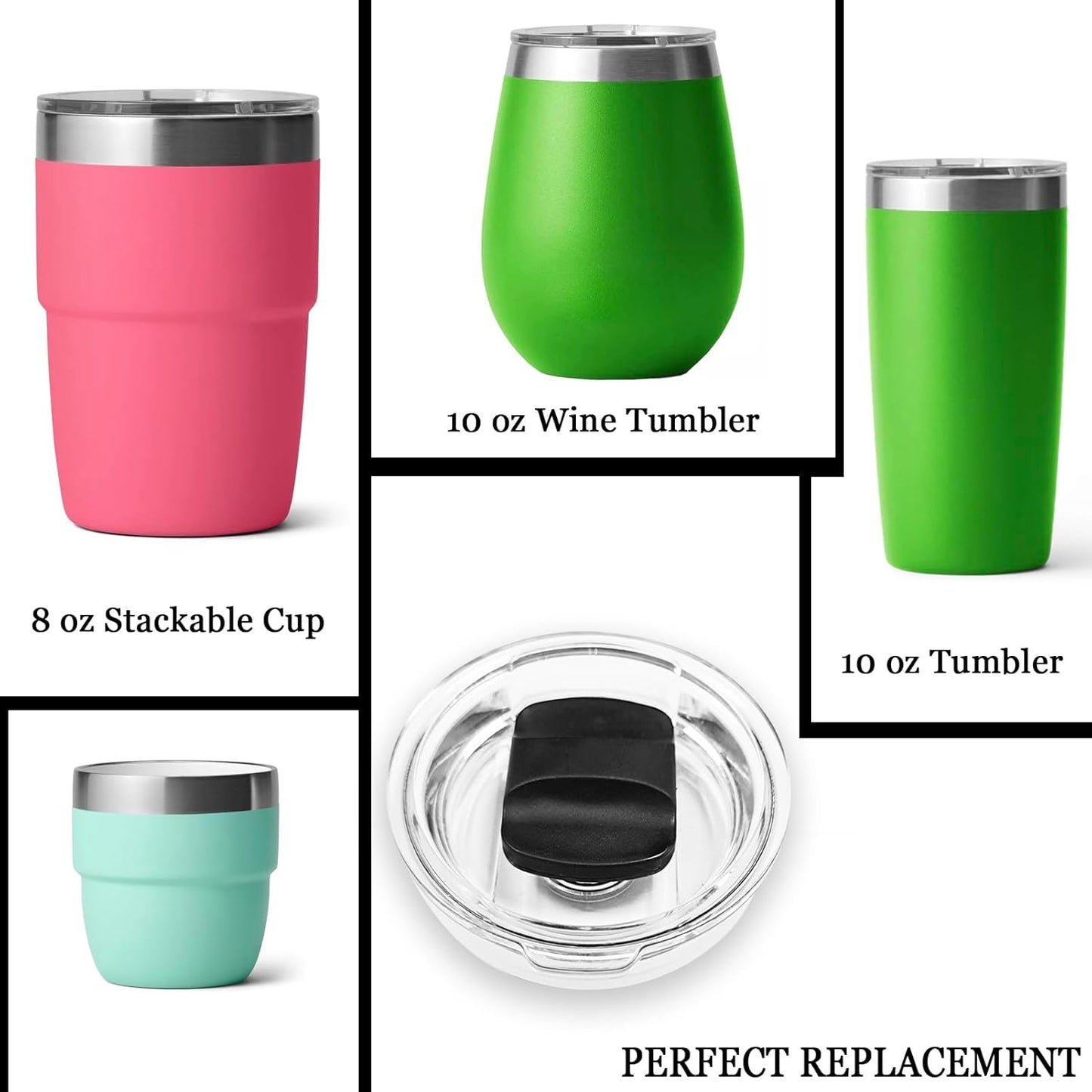 10 oz Wine Tumbler Lid Replacement for YETI Espresso Mugs 6 oz, Stackable Cup 8 oz, 10 oz Tumbler Magslider Lids - BPA Free, Spill Proof, 2-Pack
