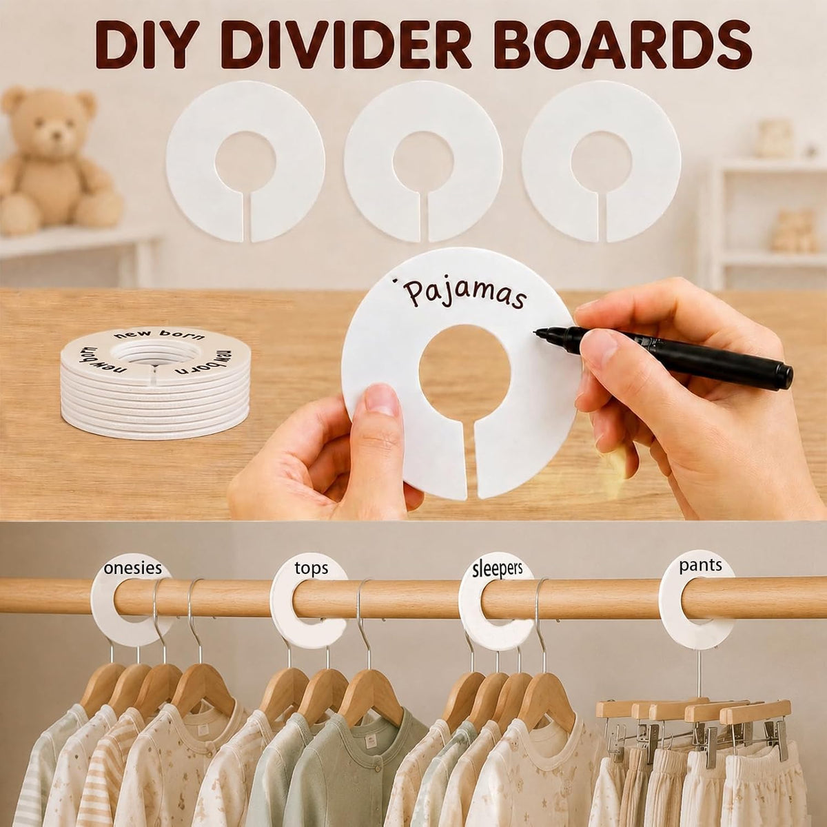 12 Pcs Baby Closet Dividers, Double-Sided Baby Size Closet Dividers