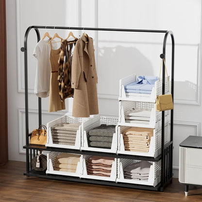 5 Packs Stackable Plastic Storage Basket for Closet Foldable Closet Organizers and Storage Bins for Shelves Storage Drawer Container for Clothes, Wardrobe, Pantry, 5L