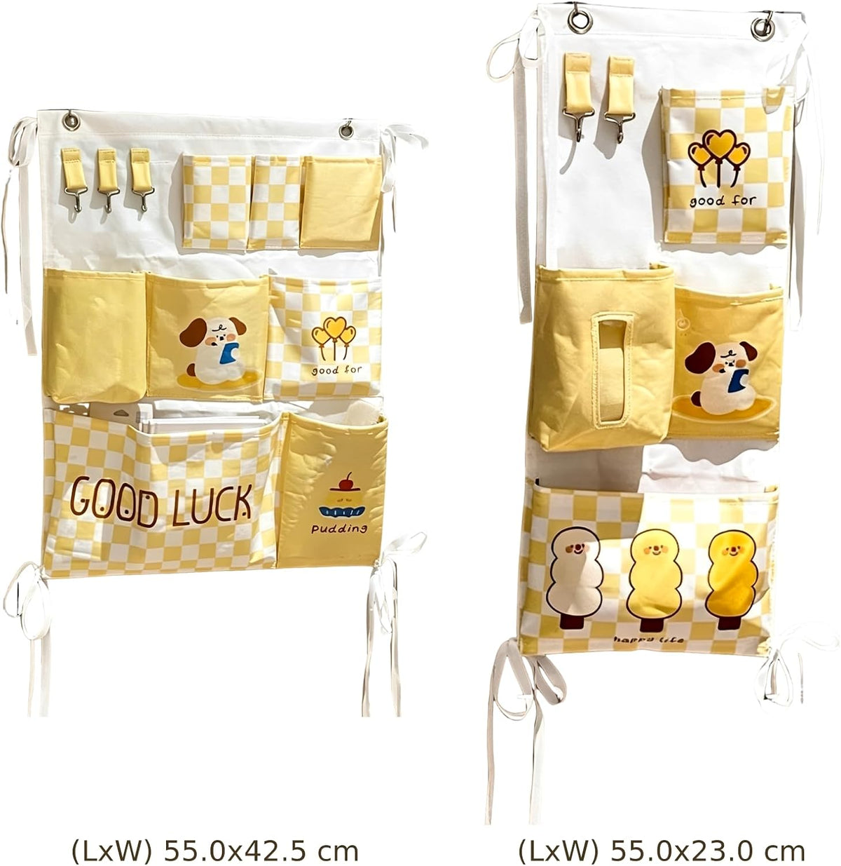 2 Pcs Over Door Organizer, Hanging Wall Organizers with Tissue Pocket, Cartoon Pattern Checkered Closet Storage Organizer for Dorm, Bunk Bed, Bedroom Essentials, Space Saving Storage