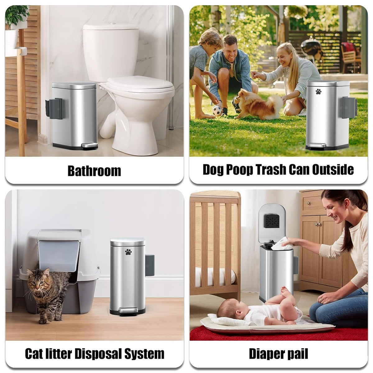 Dog Poop Trash Can Outside with Odor Control Lid & Step Pedal, 3.2Gal Stainless Steel Outdoor Trash Can, Waterproof Dog Waste Container Station - Includes Carbon Filters & Paw Stickers