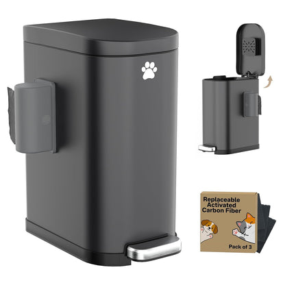Dog Poop Trash Can Outside with Odor Control Lid & Step Pedal, 3.2Gal Stainless Steel Outdoor Trash Can, Waterproof Dog Waste Container Station - Includes Carbon Filters & Paw Stickers
