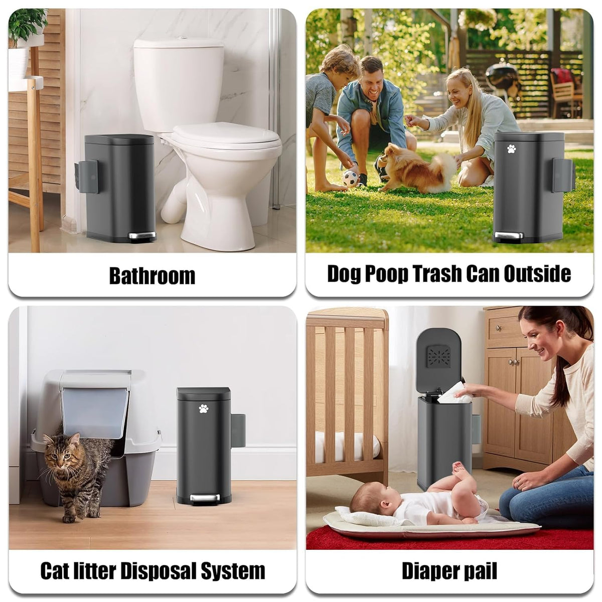 Dog Poop Trash Can Outside with Odor Control Lid & Step Pedal, 3.2Gal Stainless Steel Outdoor Trash Can, Waterproof Dog Waste Container Station - Includes Carbon Filters & Paw Stickers