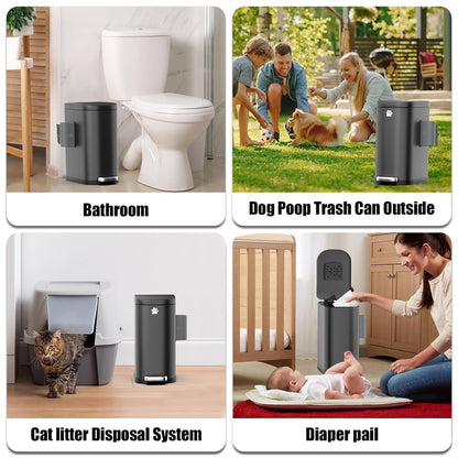 Dog Poop Trash Can Outside with Odor Control Lid & Step Pedal, 3.2Gal Stainless Steel Outdoor Trash Can, Waterproof Dog Waste Container Station - Includes Carbon Filters & Paw Stickers