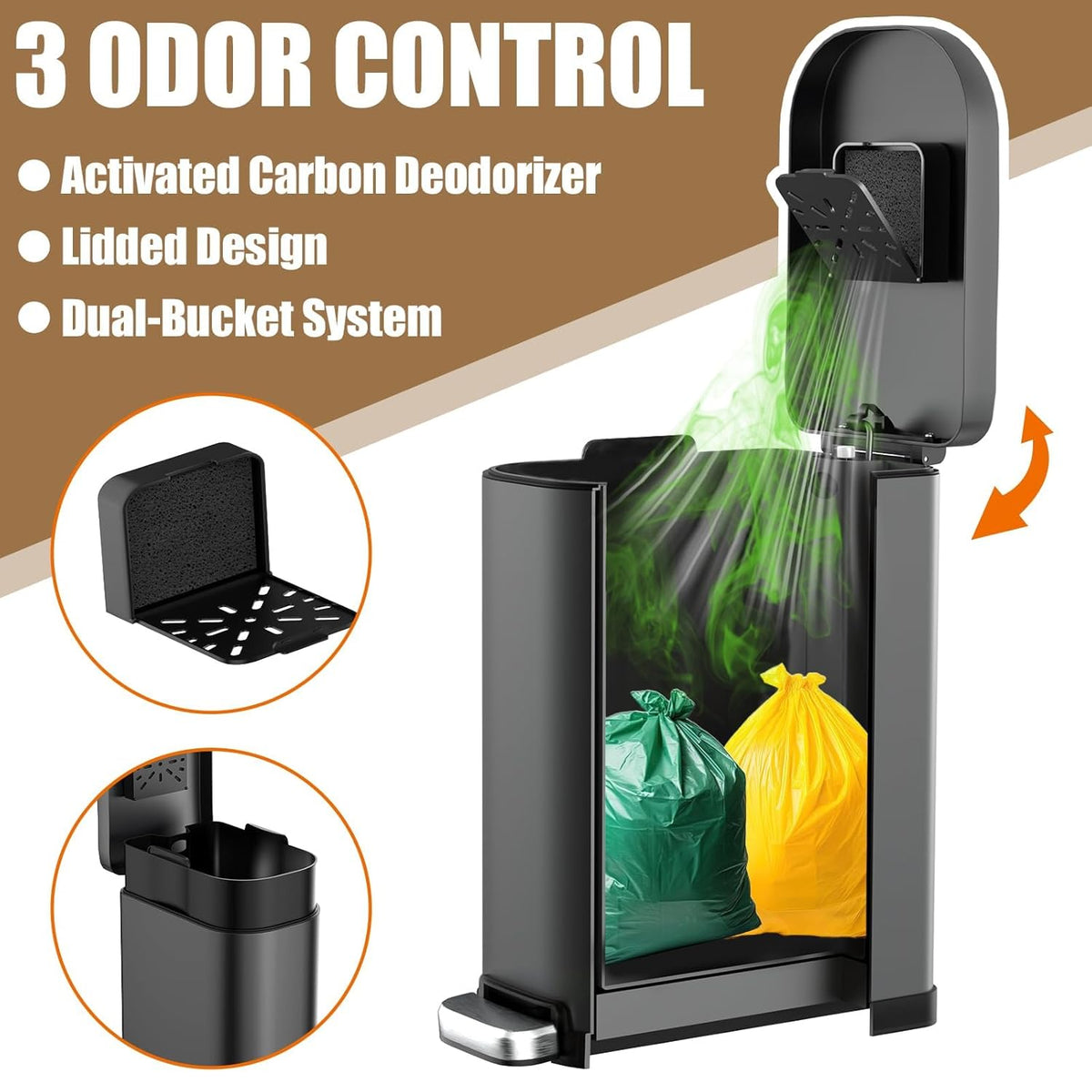 Dog Poop Trash Can Outside with Odor Control Lid & Step Pedal, 3.2Gal Stainless Steel Outdoor Trash Can, Waterproof Dog Waste Container Station - Includes Carbon Filters & Paw Stickers