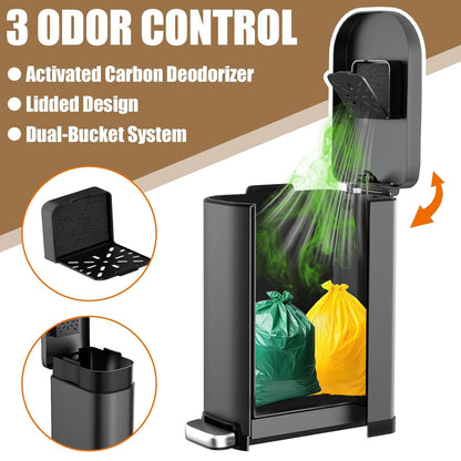 Dog Poop Trash Can Outside with Odor Control Lid & Step Pedal, 3.2Gal Stainless Steel Outdoor Trash Can, Waterproof Dog Waste Container Station - Includes Carbon Filters & Paw Stickers