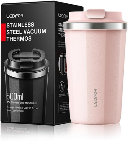 Coffee Travel Mug with Screw Lid, Vacuum Insulated Tumbler Keep Hot and Cold Double Wall Stainless Steel Thermal Cup Spill Proof 17 oz Cream White Matte (Pink(17.0 ounces))