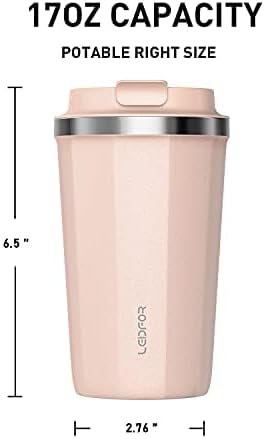 Coffee Travel Mug with Screw Lid, Vacuum Insulated Tumbler Keep Hot and Cold Double Wall Stainless Steel Thermal Cup Spill Proof 17 oz Cream White Matte (Pink(17.0 ounces))