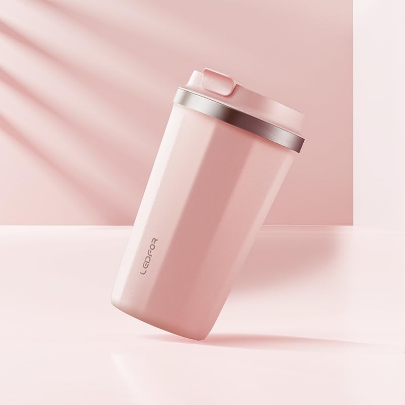 Coffee Travel Mug with Screw Lid, Vacuum Insulated Tumbler Keep Hot and Cold Double Wall Stainless Steel Thermal Cup Spill Proof 17 oz Cream White Matte (Pink(17.0 ounces))