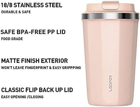 Coffee Travel Mug with Screw Lid, Vacuum Insulated Tumbler Keep Hot and Cold Double Wall Stainless Steel Thermal Cup Spill Proof 17 oz Cream White Matte (Pink(17.0 ounces))