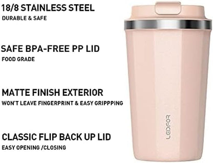 Coffee Travel Mug with Screw Lid, Vacuum Insulated Tumbler Keep Hot and Cold Double Wall Stainless Steel Thermal Cup Spill Proof 17 oz Cream White Matte (Pink(17.0 ounces))