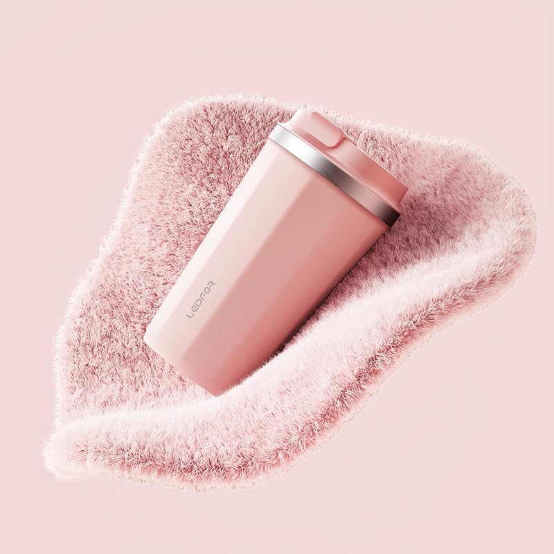 Coffee Travel Mug with Screw Lid, Vacuum Insulated Tumbler Keep Hot and Cold Double Wall Stainless Steel Thermal Cup Spill Proof 17 oz Cream White Matte (Pink(17.0 ounces))