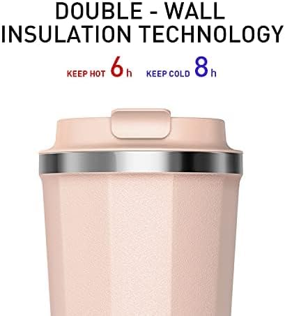 Coffee Travel Mug with Screw Lid, Vacuum Insulated Tumbler Keep Hot and Cold Double Wall Stainless Steel Thermal Cup Spill Proof 17 oz Cream White Matte (Pink(17.0 ounces))