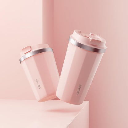 Coffee Travel Mug with Screw Lid, Vacuum Insulated Tumbler Keep Hot and Cold Double Wall Stainless Steel Thermal Cup Spill Proof 17 oz Cream White Matte (Pink(17.0 ounces))