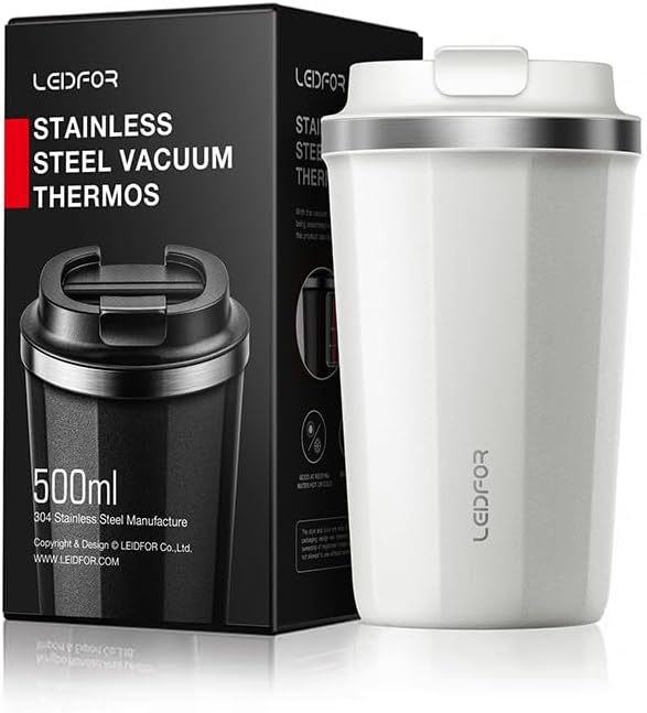 Coffee Travel Mug with Screw Lid, Vacuum Insulated Tumbler Keep Hot and Cold Double Wall Stainless Steel Thermal Cup Spill Proof 17 oz Cream White Matte (Pink(17.0 ounces))