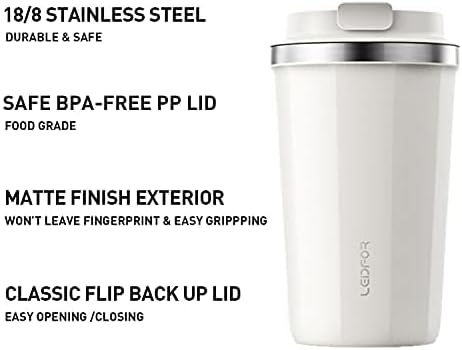 Coffee Travel Mug with Screw Lid, Vacuum Insulated Tumbler Keep Hot and Cold Double Wall Stainless Steel Thermal Cup Spill Proof 17 oz Cream White Matte (Pink(17.0 ounces))
