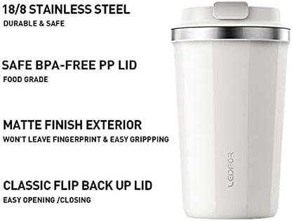 Coffee Travel Mug with Screw Lid, Vacuum Insulated Tumbler Keep Hot and Cold Double Wall Stainless Steel Thermal Cup Spill Proof 17 oz Cream White Matte (Pink(17.0 ounces))