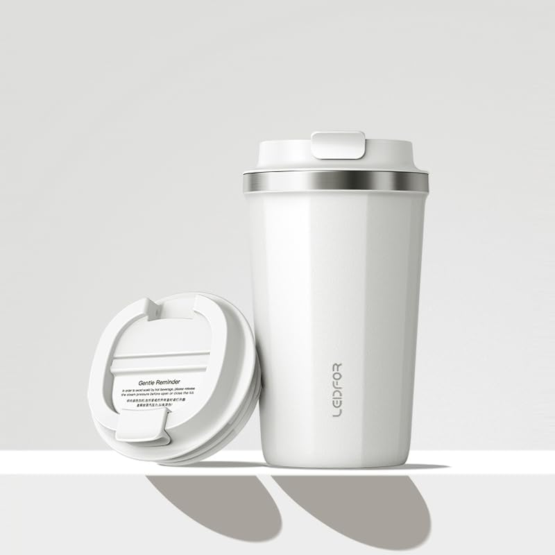 Coffee Travel Mug with Screw Lid, Vacuum Insulated Tumbler Keep Hot and Cold Double Wall Stainless Steel Thermal Cup Spill Proof 17 oz Cream White Matte (Pink(17.0 ounces))