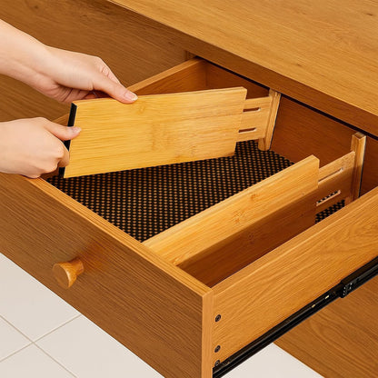 Bamboo Drawer Dividers 6 Pack with Non Slip Liner, Adjustable Expandable Drawer Organizer for Dresser, Kitchen, Bathroom, 4.5 Inch Tall Separators for Clothes, Fits 12 to 17.5 Inch Drawers