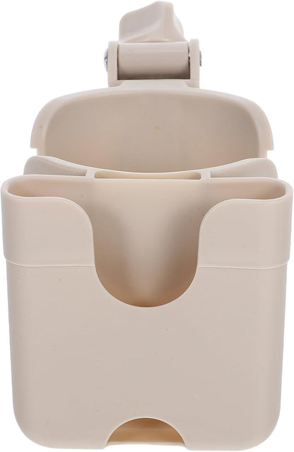 Universal Stroller Cup Holder and Bottle Holder with Phone Mount, Beige Plastic Organizer Rack for Strollers, Walkers, Bikes, Suitable for Outdoor Travel and
