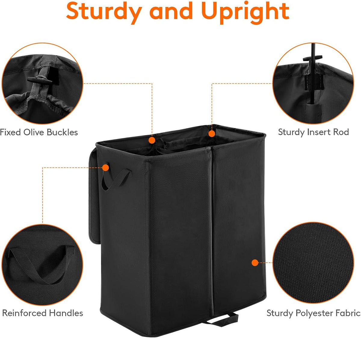 136L Double Laundry Hamper with Lid and Removable Bags, Grey