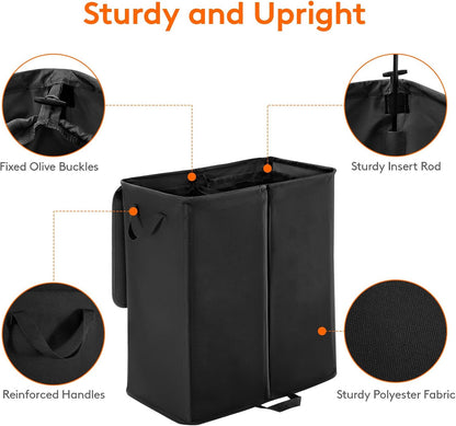 136L Double Laundry Hamper with Lid and Removable Bags, Grey