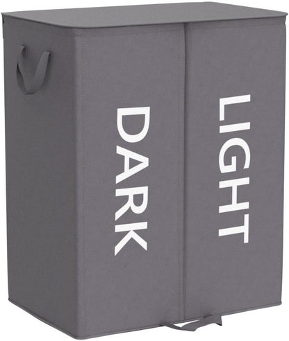 136L Double Laundry Hamper with Lid and Removable Bags, Grey