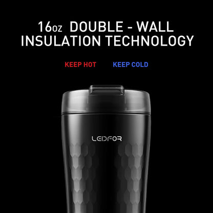 Coffee Travel Mug Tumbler Thermal Cup Vacuum Insulated Stainless Steel Leakproof Lid Keep Hot Cold 16-Ounce Black