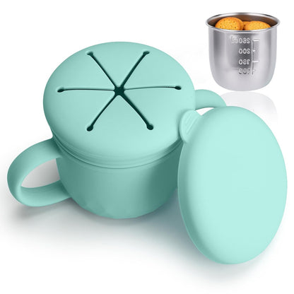 Snack Cups for Toddlers Spill Proof, Stainless Steel Snack Containers for Kids, Reusable Toddler Snack Containers with Lid & Handle, Baby Snack Cups, Dishwasher Safe