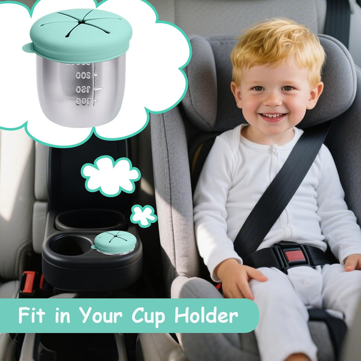 Snack Cups for Toddlers Spill Proof, Stainless Steel Snack Containers for Kids, Reusable Toddler Snack Containers with Lid & Handle, Baby Snack Cups, Dishwasher Safe