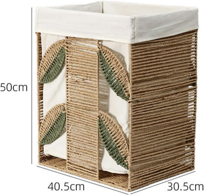 Storage Basket Rectangular Woven Basket Organizer Bin With Removable Liner Cotton Linen Lining Leaf Tan Exterior Open Top Suitable for towels nursery, Large, style to 1