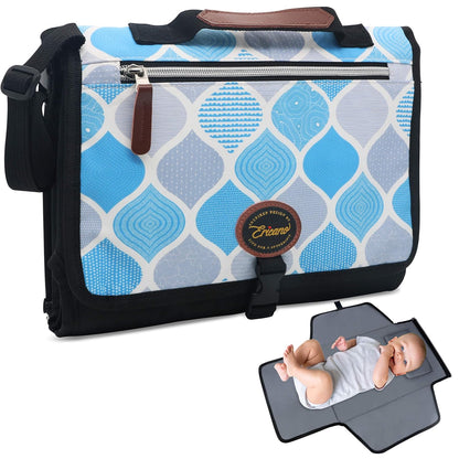 Portable Diaper Changing Pad Thick Soft Cushion Pillow - Travel Baby Mat Diaper Clutch Bag Detachable Wipes Pockets Baby Gift, Trellis Blue Grey Black