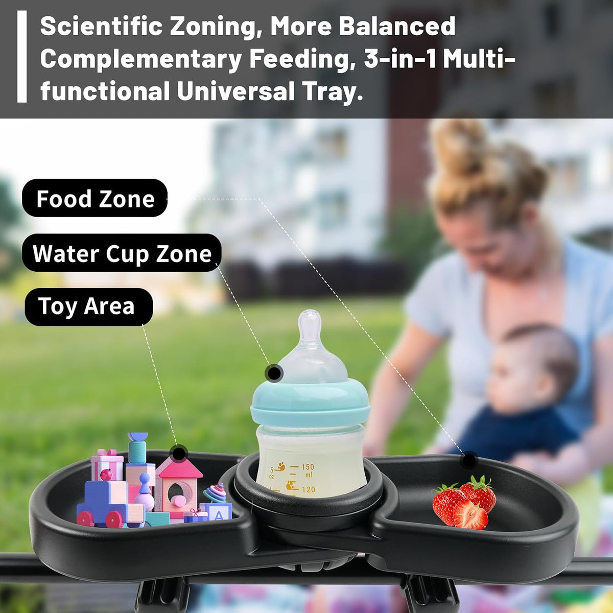 Snack Tray Compatible with Joie Stroller,BPA-Free 3in1 Stroller Snack Tray