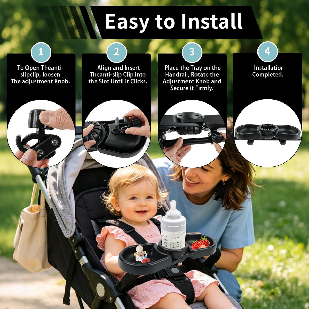 Snack Tray Compatible with Joie Stroller,BPA-Free 3in1 Stroller Snack Tray