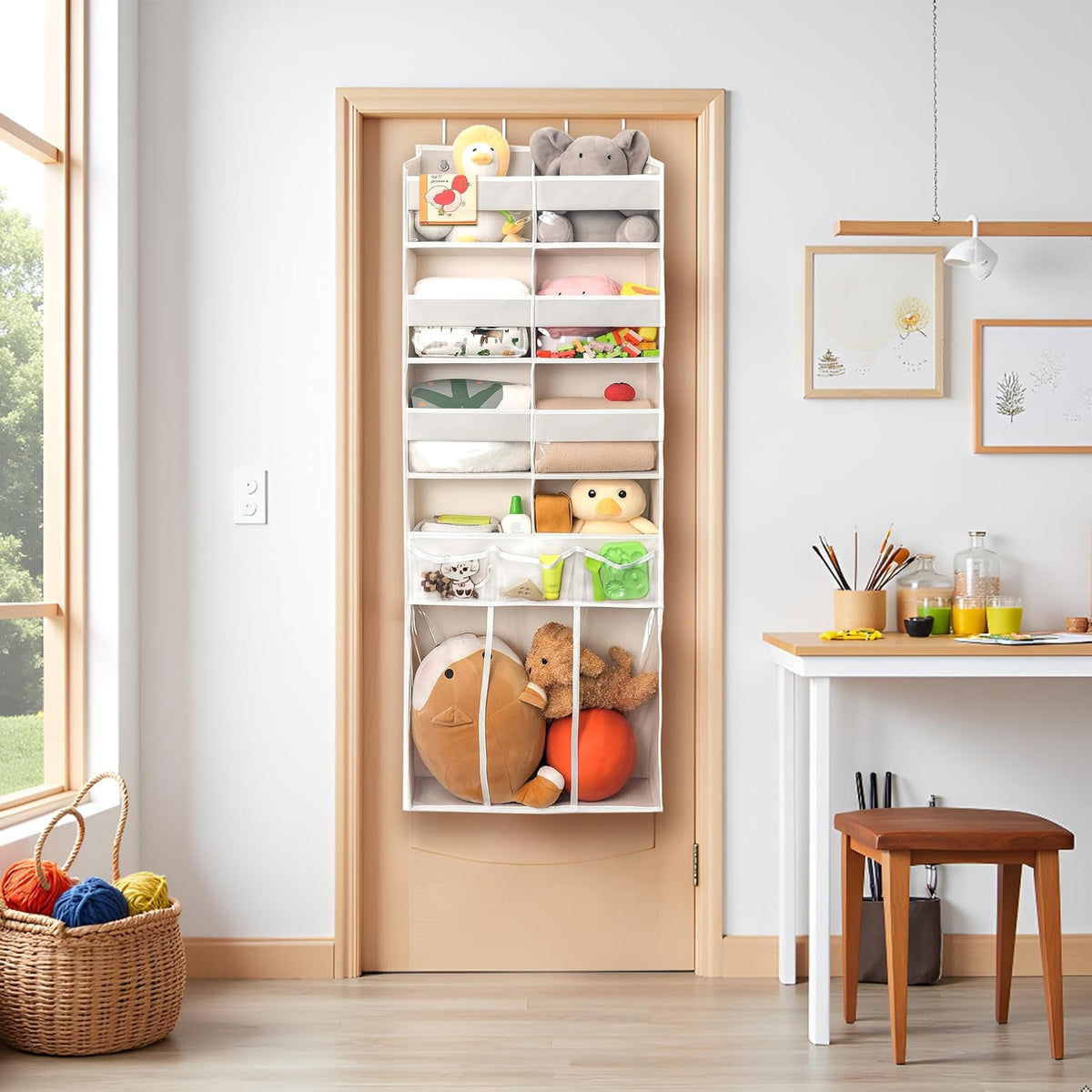 Extra Large Over The Door Organizer with Clear Pockets - 8 Compartments & XL Bottom Storage, Heavy-Duty Hanging Organizer for Bathroom, Bedroom, Closet (57 Inch Height).