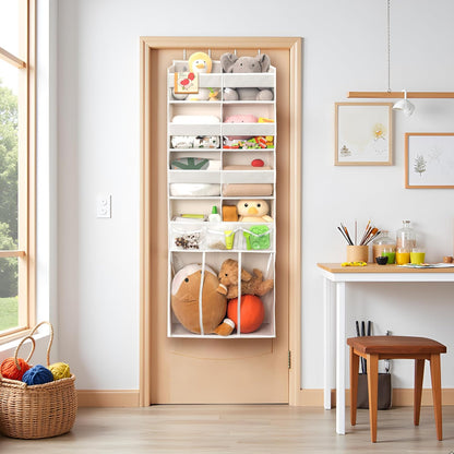 Extra Large Over The Door Organizer with Clear Pockets - 8 Compartments & XL Bottom Storage, Heavy-Duty Hanging Organizer for Bathroom, Bedroom, Closet (57 Inch Height).
