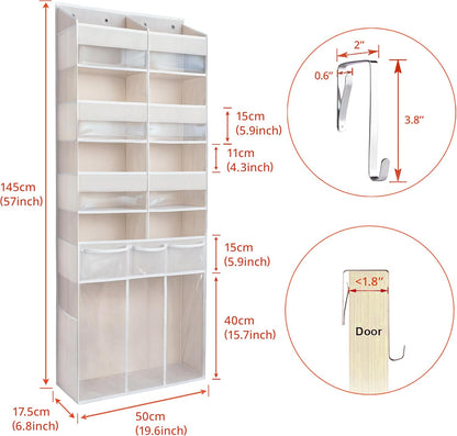 Extra Large Over The Door Organizer with Clear Pockets - 8 Compartments & XL Bottom Storage, Heavy-Duty Hanging Organizer for Bathroom, Bedroom, Closet (57 Inch Height).