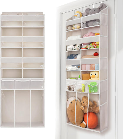 Extra Large Over The Door Organizer with Clear Pockets - 8 Compartments & XL Bottom Storage, Heavy-Duty Hanging Organizer for Bathroom, Bedroom, Closet (57 Inch Height).