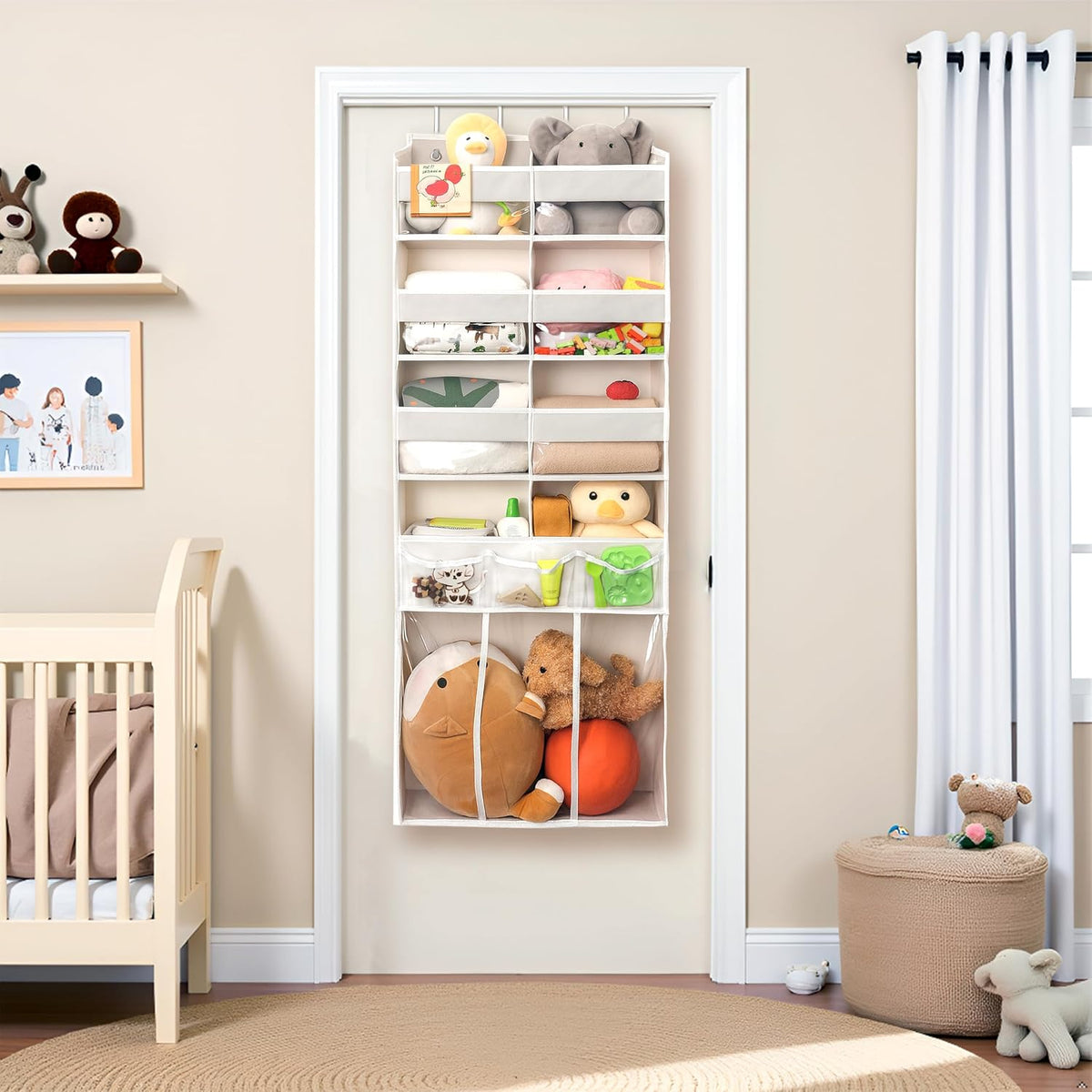 Extra Large Over The Door Organizer with Clear Pockets - 8 Compartments & XL Bottom Storage, Heavy-Duty Hanging Organizer for Bathroom, Bedroom, Closet (57 Inch Height).