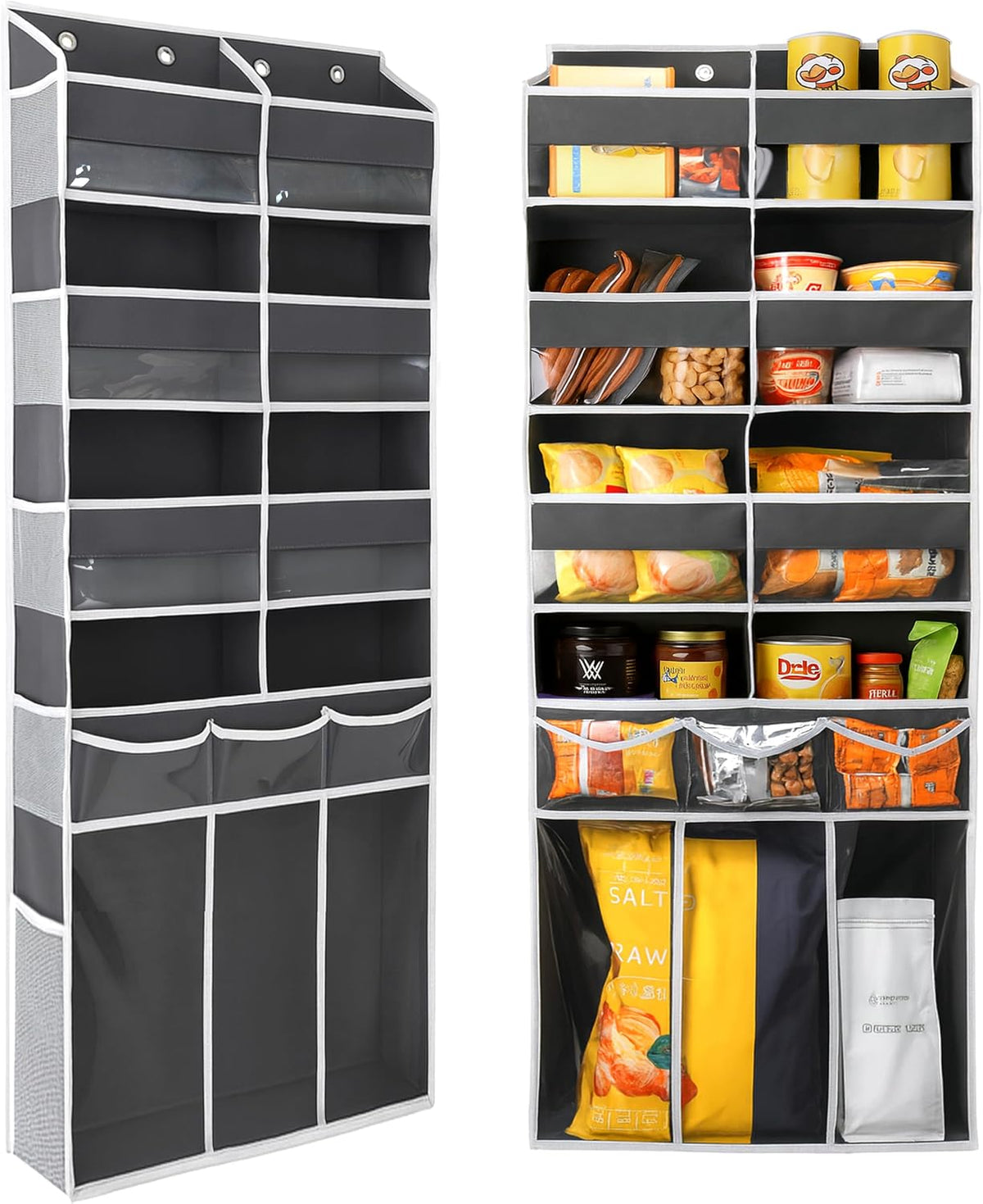 Extra Large Over The Door Organizer with Clear Pockets - 8 Compartments & XL Bottom Storage, Heavy-Duty Hanging Organizer for Bathroom, Bedroom, Closet (57 Inch Height).