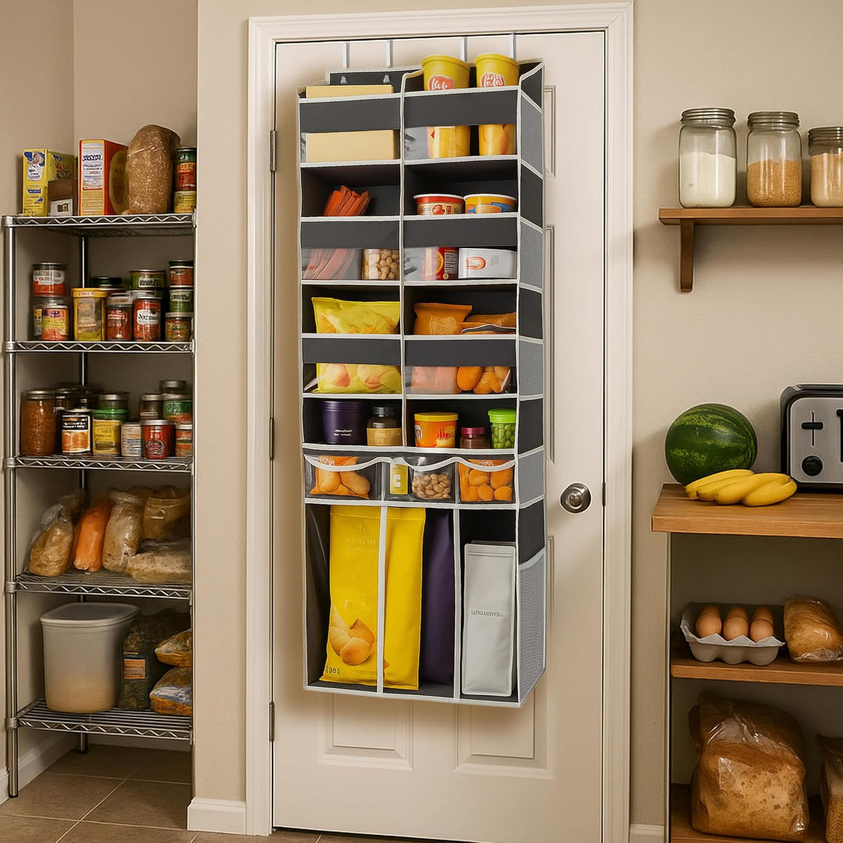 Extra Large Over The Door Organizer with Clear Pockets - 8 Compartments & XL Bottom Storage, Heavy-Duty Hanging Organizer for Bathroom, Bedroom, Closet (57 Inch Height).