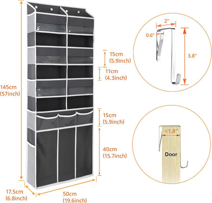 Extra Large Over The Door Organizer with Clear Pockets - 8 Compartments & XL Bottom Storage, Heavy-Duty Hanging Organizer for Bathroom, Bedroom, Closet (57 Inch Height).