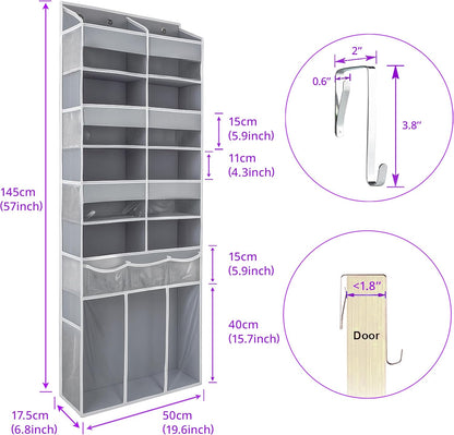 Extra Large Over The Door Organizer with Clear Pockets - 8 Compartments & XL Bottom Storage, Heavy-Duty Hanging Organizer for Bathroom, Bedroom, Closet (57 Inch Height).